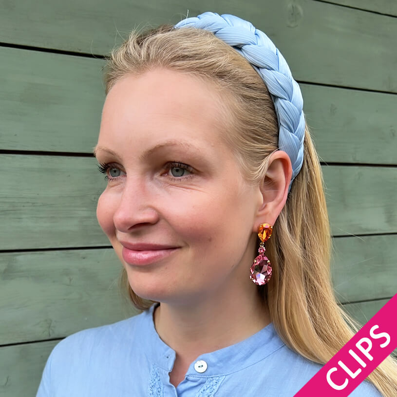 Funkelnde Ohrclips mit Glas-Kristallen in Orange und Rosa