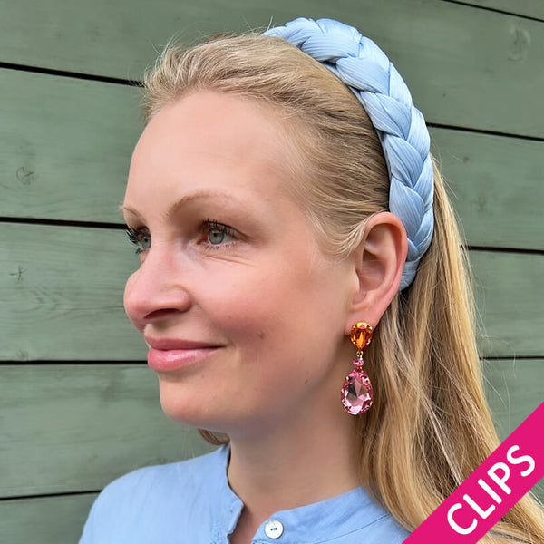 Funkelnde Ohrclips mit Glas-Kristallen in Orange und Rosa