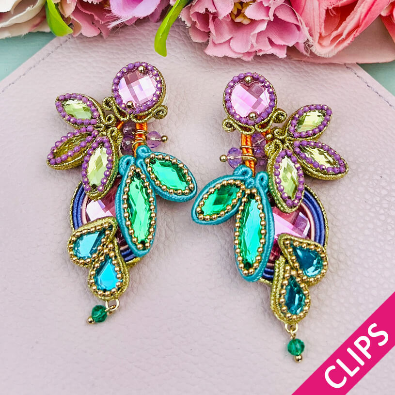Federleichte Soutache-Ohrclips in pastelligem Rosa, Flieder und Grün