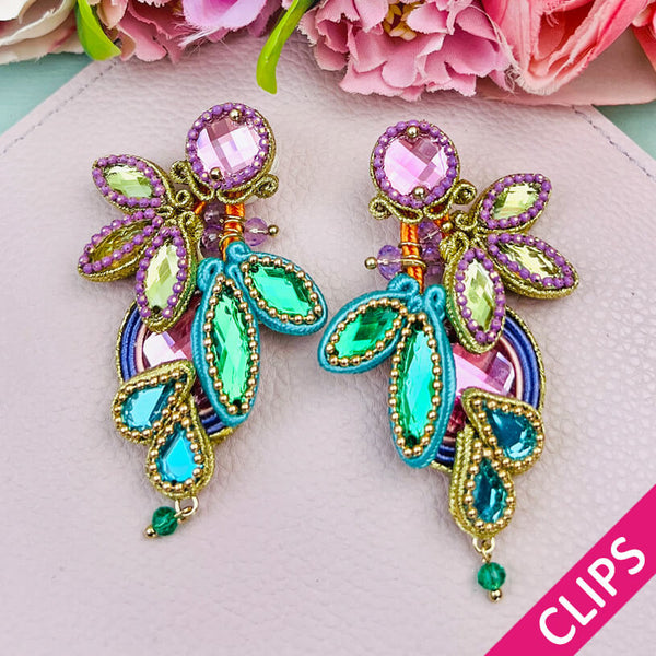 Federleichte Soutache-Ohrclips in pastelligem Rosa, Flieder und Grün