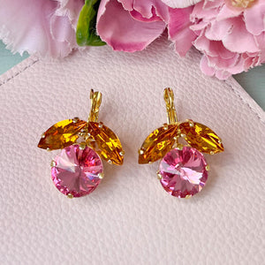 Funkelnde Ohrhänger mit Glas-Kristallen in Orange und Rosa