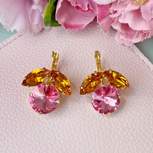 Funkelnde Ohrhänger mit Glas-Kristallen in Orange und Rosa