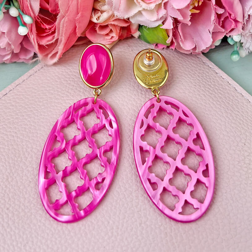 Pinkfarbene Ohrstecker mit Oval im Marrakesch Stil