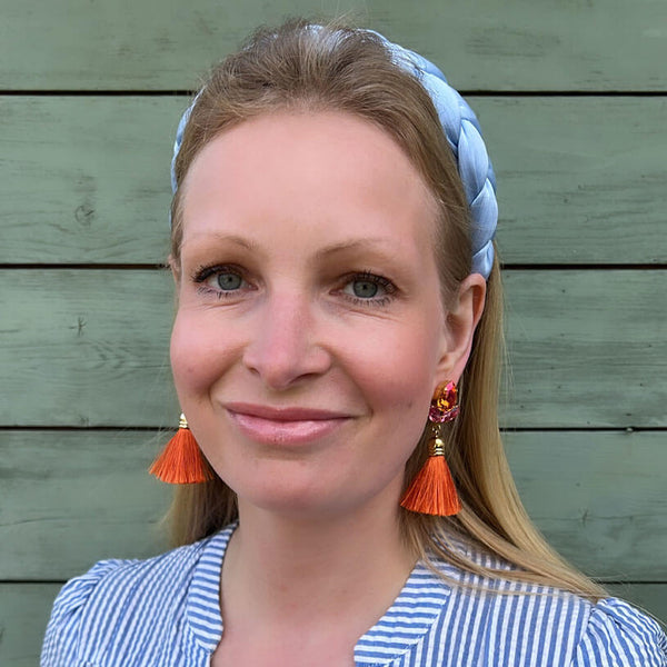 Glitzernde Ohrstecker mit Glas-Kristallen in Pink und Orange mit edler Quaste