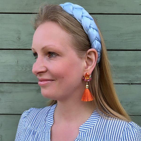 Glitzernde Ohrstecker mit Glas-Kristallen in Pink und Orange mit edler Quaste