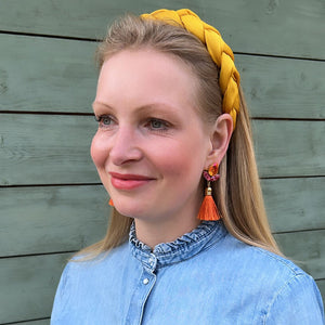 Glitzernde Ohrstecker mit Glas-Kristallen in Pink und Orange mit edler Quaste