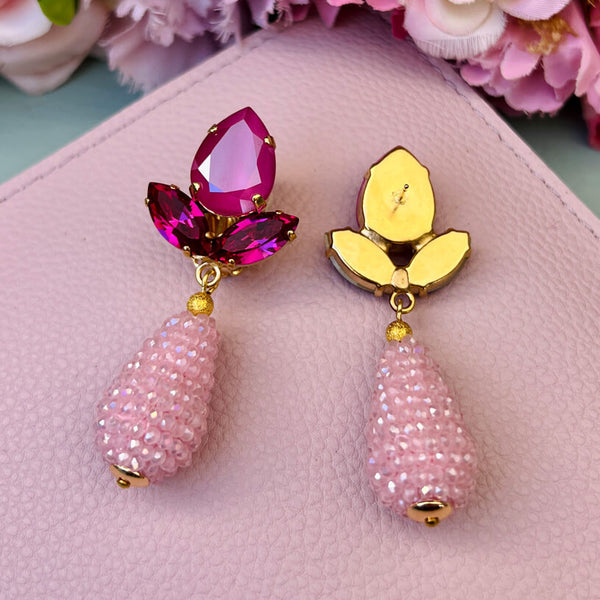 Funkelnde Ohrstecker in Pink mit rosafarbenen Glitzertropfen von AmuseToi