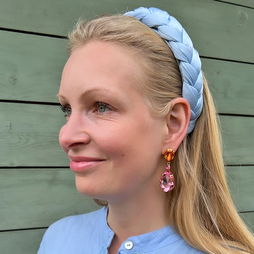 Funkelnde Ohrstecker mit Glas-Kristallen in Orange und Rosa