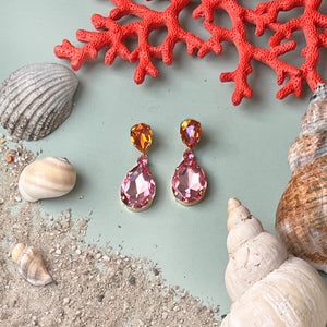 Funkelnde Ohrstecker mit Glas-Kristallen in Orange und Rosa