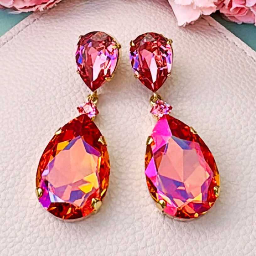 Funkelnde Ohrstecker mit Glas-Kristallen in Pink und Orangepink