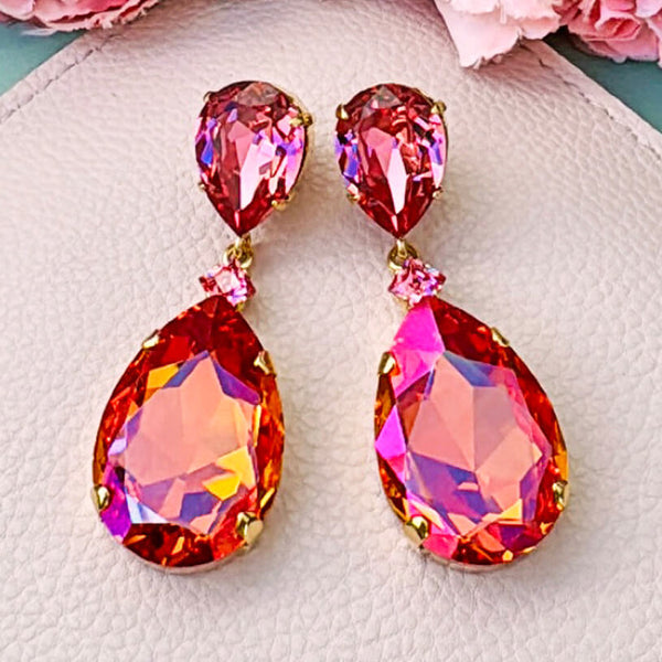 Funkelnde Ohrstecker mit Glas-Kristallen in Pink und Orangepink