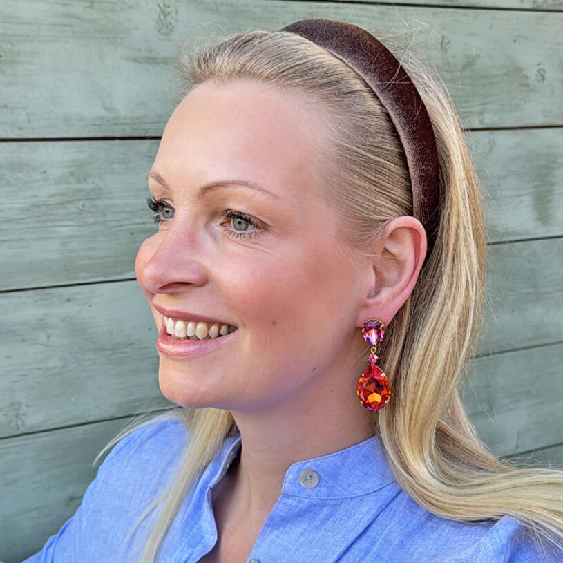 Funkelnde Ohrstecker mit Glas-Kristallen in Pink und Orangepink