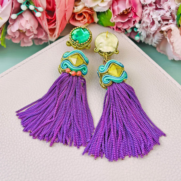 Orientalisch anmutende QuastenOhrringe in Violett, Grün und Türkis