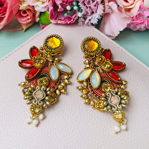 Große Soutache-Ohrringe in Gold, Champagner und Braun