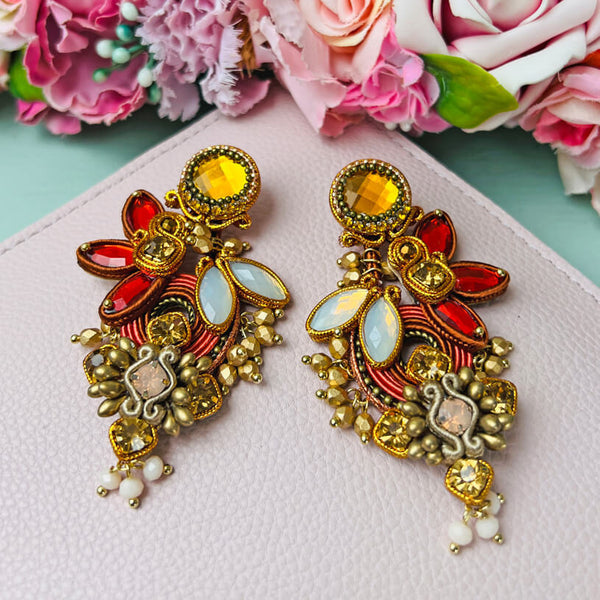 Große Soutache-Ohrringe in Gold, Champagner und Braun
