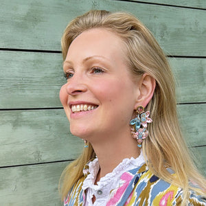 Große Soutache-Ohrringe in Zartrosa und Zartblau