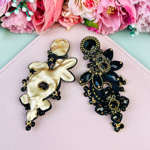 Große Soutache-Ohrringe in Schwarz und Gold