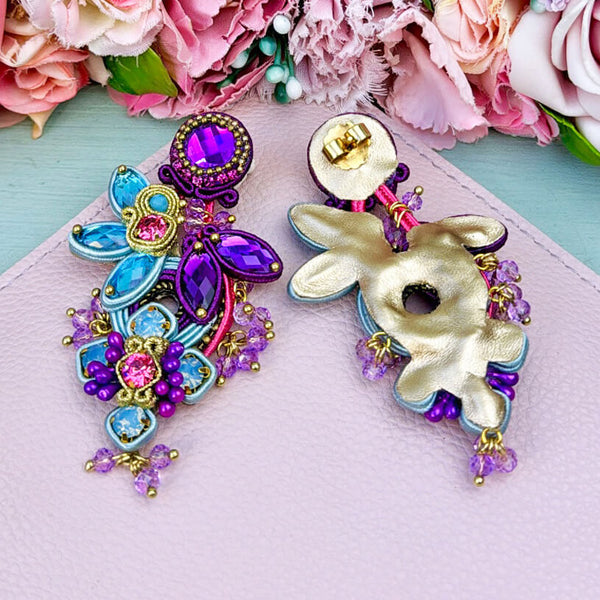Große Soutache-Ohrringe in Magenta und Hellblau
