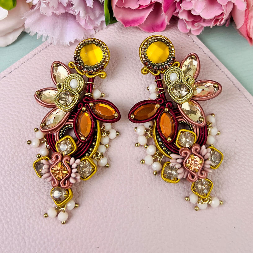 Große Soutache-Ohrringe in Braun, Rotbraun und Champagner