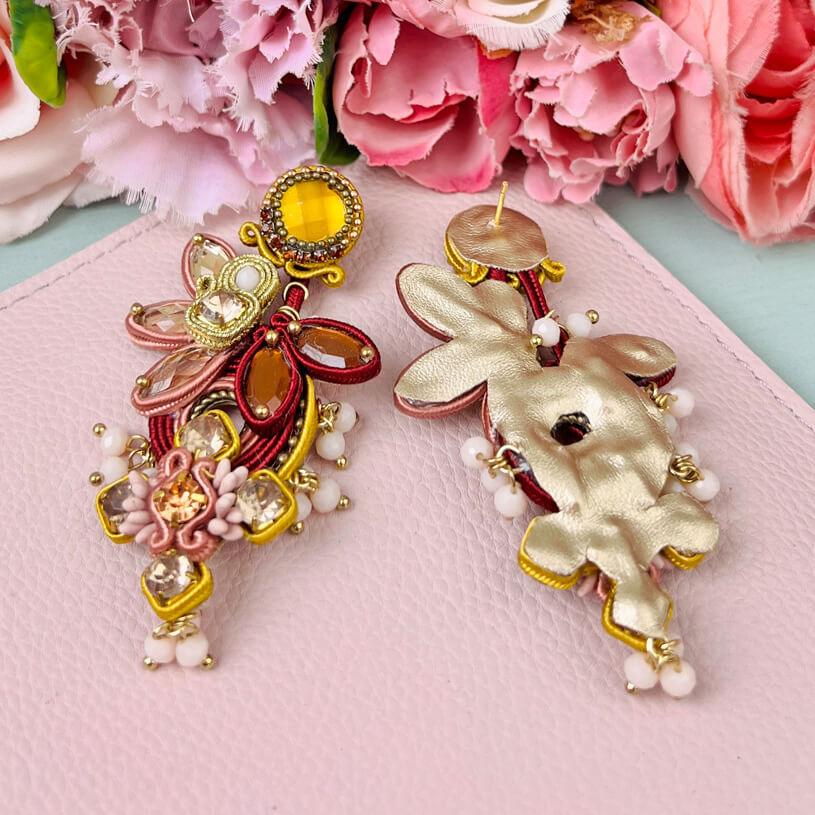 Große Soutache-Ohrringe in Braun, Rotbraun und Champagner