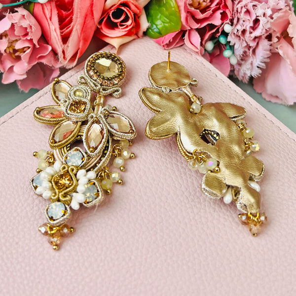 Große Soutache-Ohrringe in Champagner und Gold