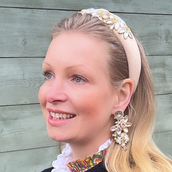 Große Soutache-Ohrringe in Champagner und Gold