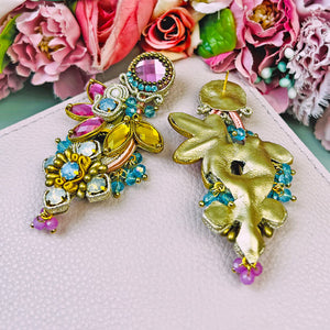 Große Soutache-Ohrringe in Blau, Pink und Gelb