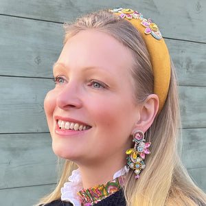 Große Soutache-Ohrringe in Blau, Pink und Gelb