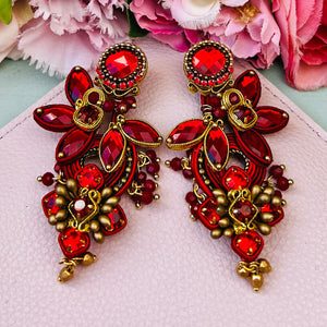 Große Soutache-Ohrringe in Rot und Gold