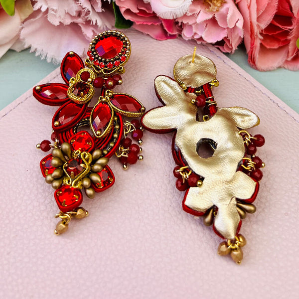 Große Soutache-Ohrringe in Rot und Gold