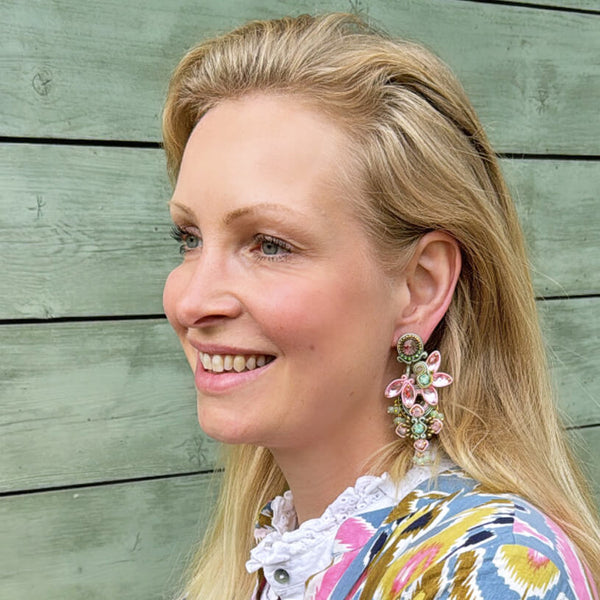 Große Soutache-Ohrringe in Zartrosa und Mintgrün