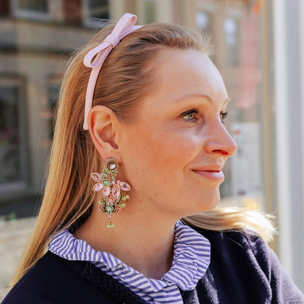 Große Soutache-Ohrringe in Zartrosa und Mintgrün