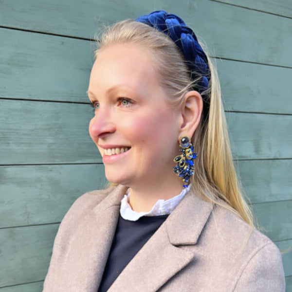 Große Soutache-Ohrringe in Dunkelblau und Gold