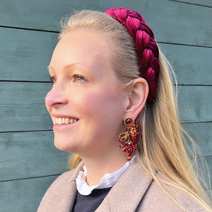 Große Soutache-Ohrringe in Dunkelrot und Gold