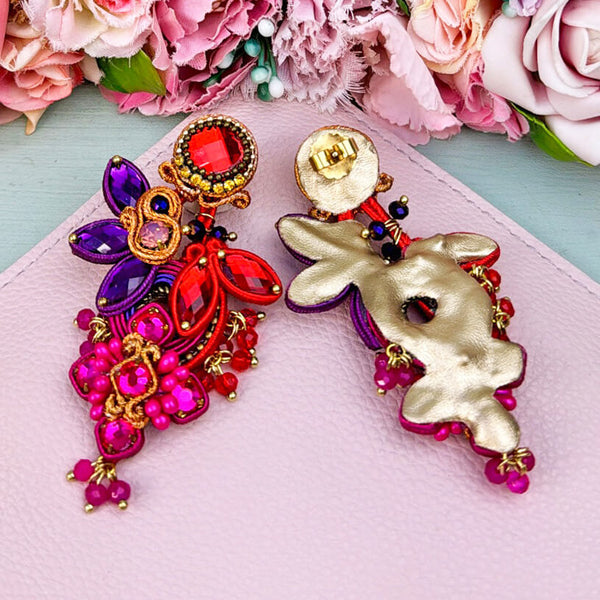 Große Soutache-Ohrringe in Orange, Pink, Rot und Violett