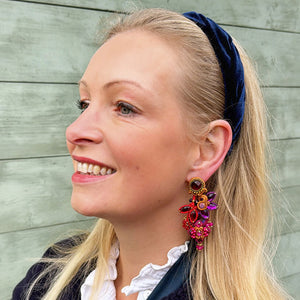 Große Soutache-Ohrringe in Orange, Pink, Rot und Violett