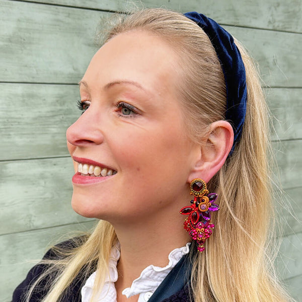 Große Soutache-Ohrringe in Orange, Pink, Rot und Violett