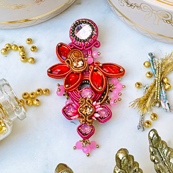 Große Soutache-Ohrringe in Pink, Rosa und Orange