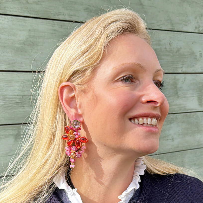 Große Soutache-Ohrringe in Pink, Rosa und Orange
