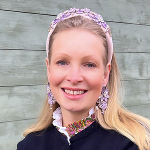 Große Soutache-Ohrringe in Flieder und Champagner