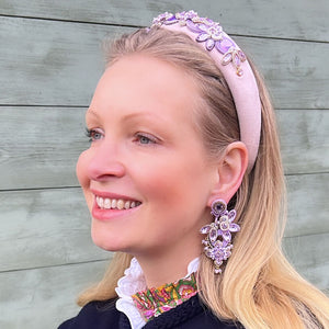 Große Soutache-Ohrringe in Flieder und Champagner