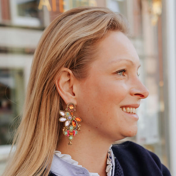 Große Soutache-Ohrringe in Orange, Flieder, Rosa und Türkis
