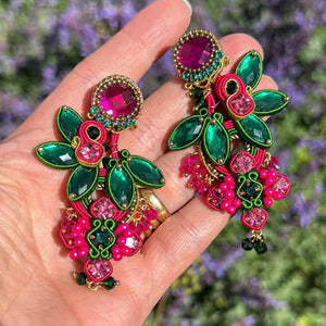 Große Soutache-Ohrringe in Pink und Grün