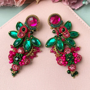 Große Soutache-Ohrringe in Pink und Grün