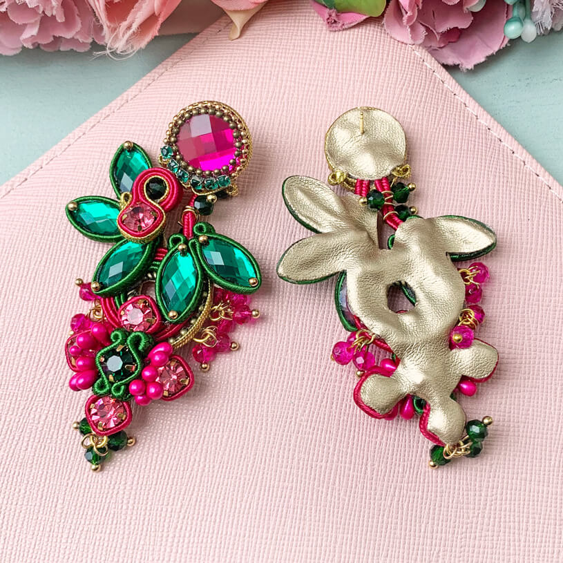 Große Soutache-Ohrringe in Pink und Grün
