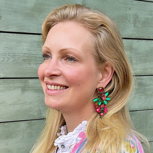 Große Soutache-Ohrringe in Pink und Grün