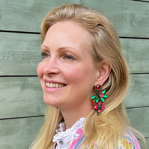 Große Soutache-Ohrringe in Pink und Grün