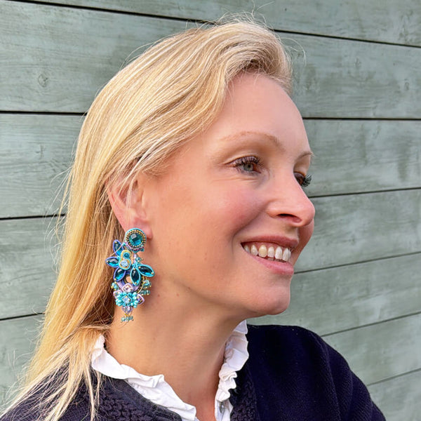 Große Soutache-Ohrringe in Blau und Flieder