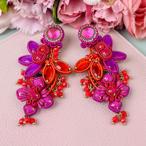 Große Soutache-Ohrringe in Pink und Violett