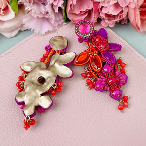 Große Soutache-Ohrringe in Pink und Violett